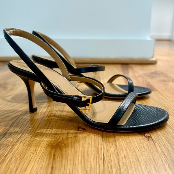 Tory Burch Black Leather Penelope Slingback Heels - Picture 3 of 7